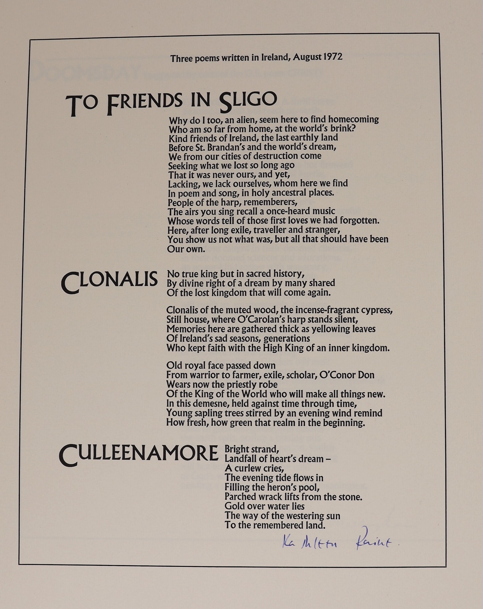 Poem of the Month Club Broadsheets, 1970’s, all 48 signed by the poets, including Philip Larkin, Seamus Heaney, Glyn Hughes, Thom Gunn, Robert Graves, Stevie Smith and John Betjeman (with a correction in his own hand)
